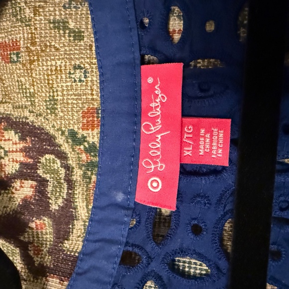 Lilly Pulitzer XL Bright Blue Eyelet Top w/ Gold Studded Neckline - Picture 3 of 3